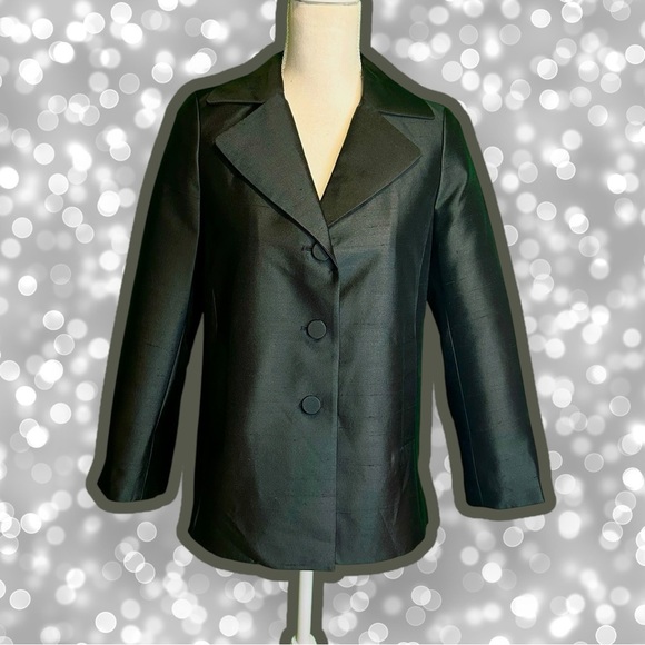 Talbots Jackets & Blazers - NWT Talbots Black Luxurious Wool & Silk Retro Button Down Large Collar Jacket 2P